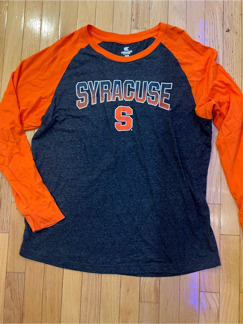 Syracuse Raglan Long Sleeve Tee in Orange and Charcoal mens XL